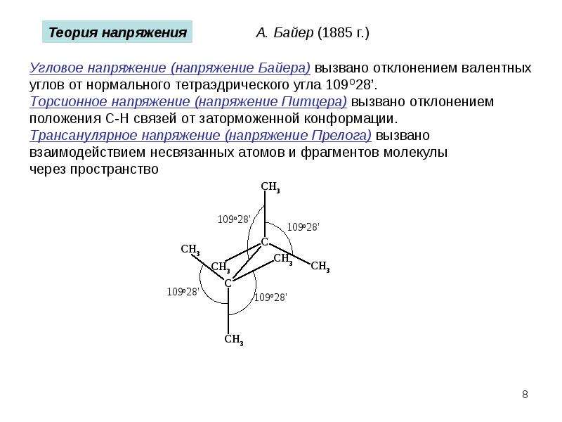 Угловым напряжение. Теория напряжения циклов. Типы напряжений в циклоалканах. Теория напряжения Байера. Теория углового напряжения Байера.