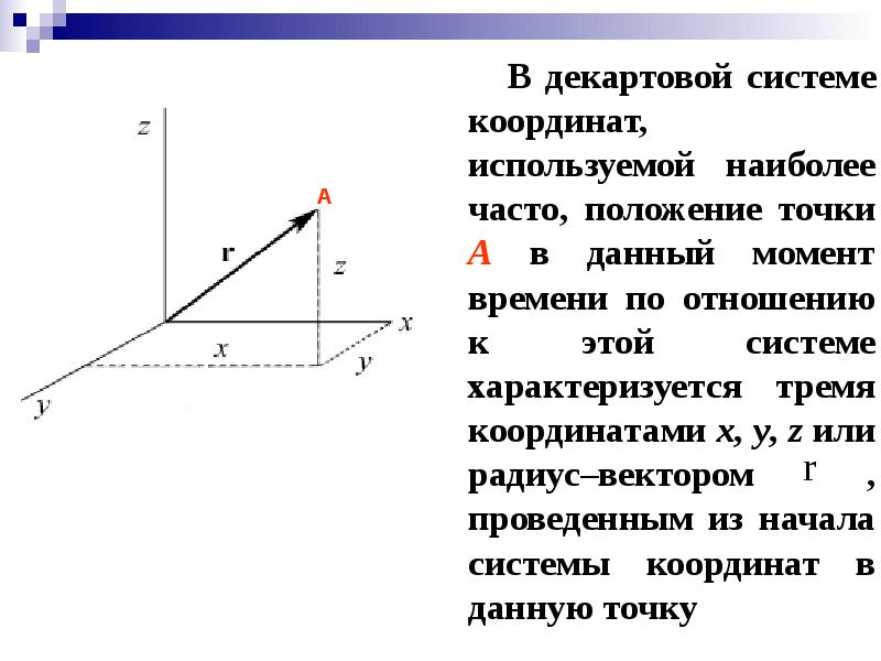 Координаты движения материальной точки