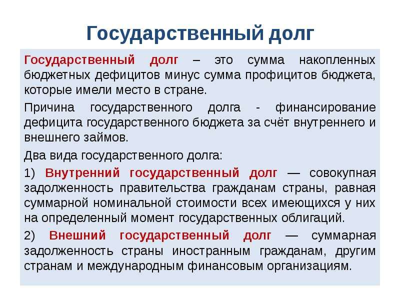 Государственный бюджет и государственный долг план