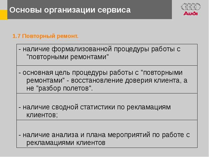 Процессы сервиса. Ключевые процессы сервиса. Статистика рекламаций. 7 Процессов сервиса. Определение «повторный ремонт».