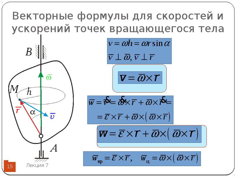 Ускорение вращающегося тела. Скорость и ускорение вращающегося тела. Векторные формулы для скоростей и ускорений точек вращающегося тела. Скорость точки вращающегося тела. Векторные формулы для скоростей и ускорений точек тела..