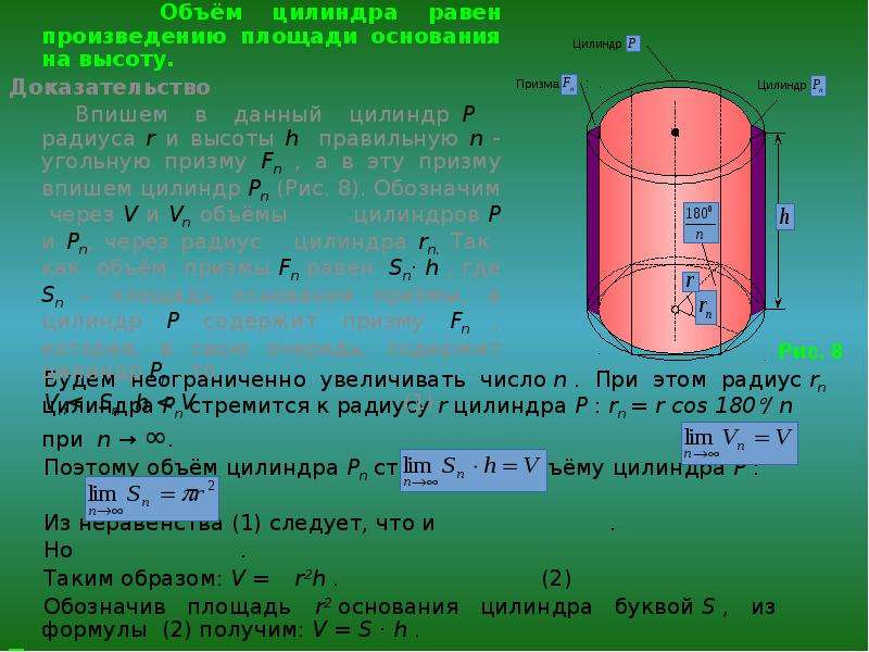 Объем цилиндра площадь основания