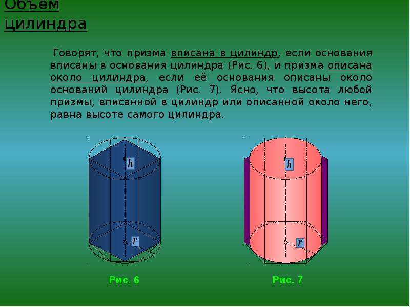 Объем цилиндра описанного около призмы