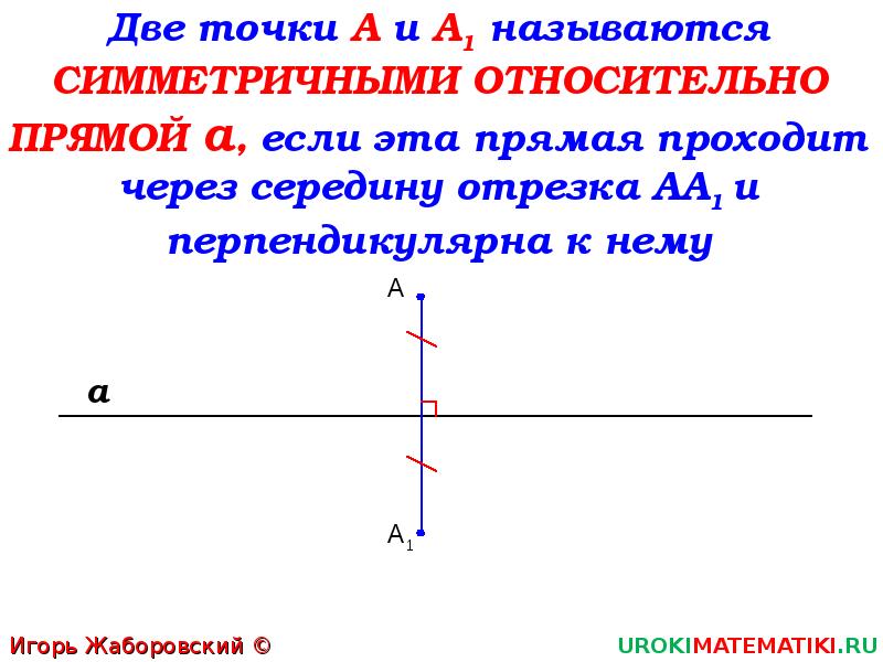 Точки прямые отрезки середина отрезка. Какие точки называются симметричными относительно прямой. Две точки называются симметричными относительно прямой если. Какие точки называются симметричными относительно данной прямой. Две точки а и а1 называются симметричными относительно.