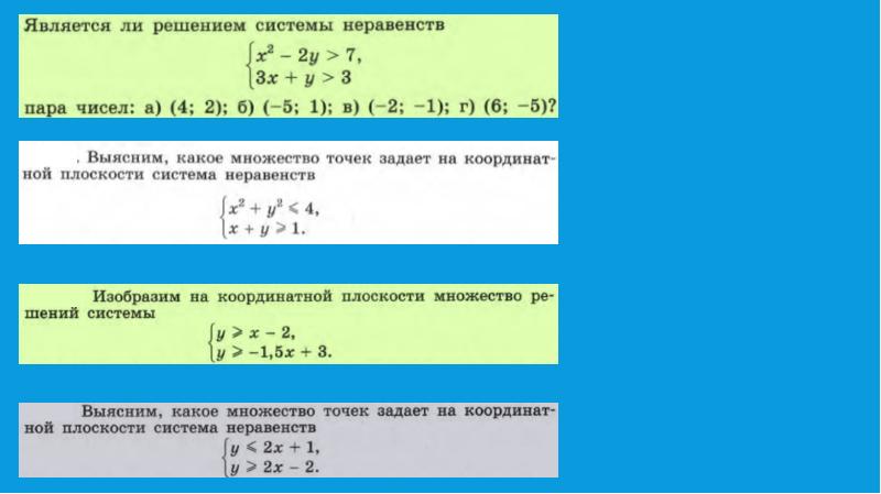 Неравенства с двумя переменными. Решение систем двух линейных неравенств с двумя переменными. Алгоритм решения систем нелинейных неравенств с двумя переменными. Линейные неравенства с двумя переменными и их системы задания. Системы линейных неравенств с двумя переменной.