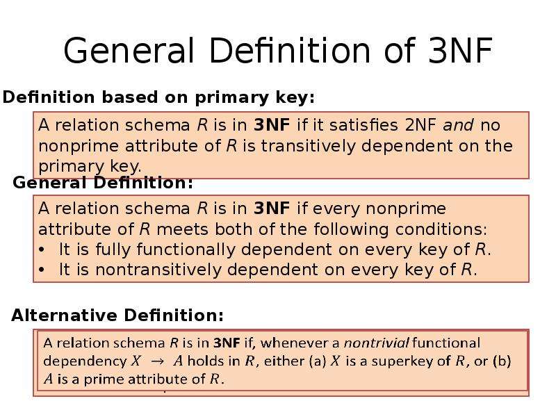 Define the relationship. 2nf-3nf. Definition of General. Transitively. Classify, generalize and define.