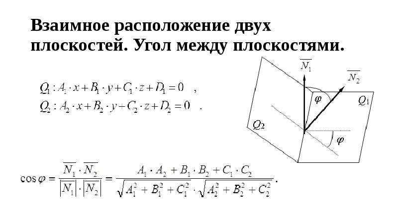 Определить угол между плоскостями