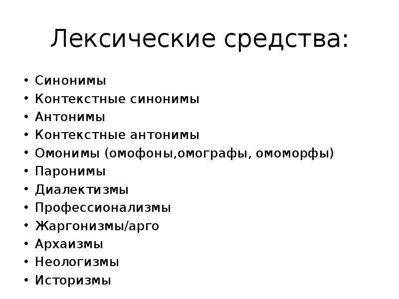 Типы синонимов лексические