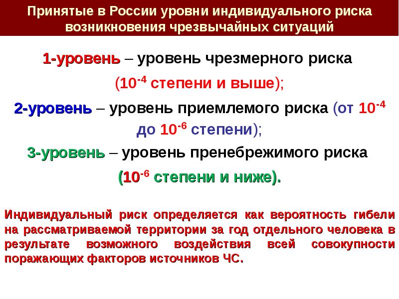 Уровень риска 1. Индивидуальный риск чрезвычайной ситуации это. Степень индивидуального риска. Уровни индивидуального риска. Степень допустимого риска для признания процесса.