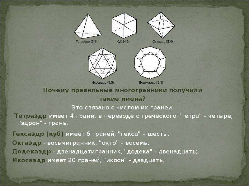 Объем правильного многогранника. Правильные многогранники связывают с именем. Число сторон грани правильного гексаэдра. Число сторон грани правильного многоугольника тетраэдра. Число сторон грани правильного октаэдра.