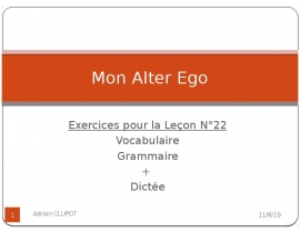 Mon Alter Ego. Exercices pour la Leçon N°22. Vocabulaire Grammaire + Dictée