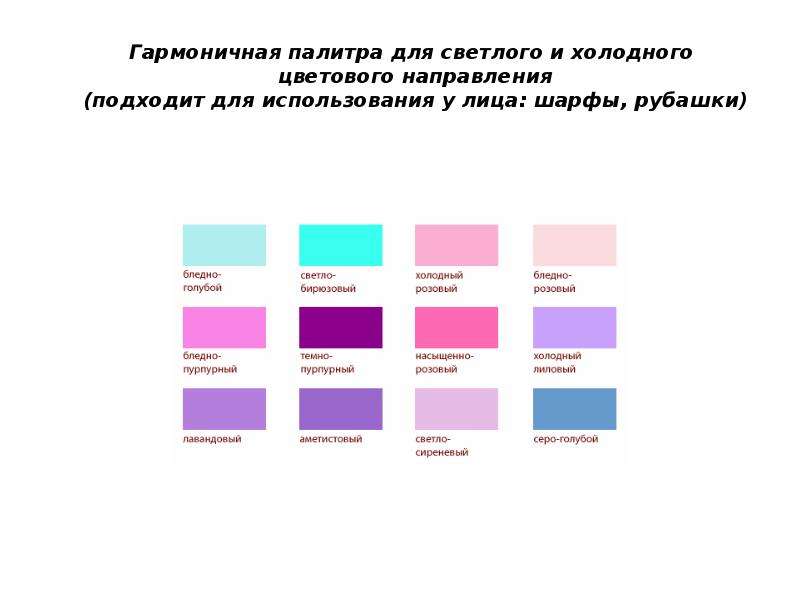 Основные направления цвета. Цветовое направление Бронсон. Названия пастелевых холодных цветов.