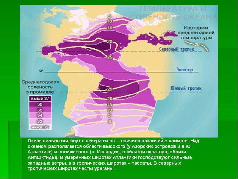 Соленость поверхностных вод мирового океана к тропикам. Климат Атлантического океана карта. Климатическая карта Атлантического океана. Карта солености Атлантического океана. Характеристика климата Атлантического океана.
