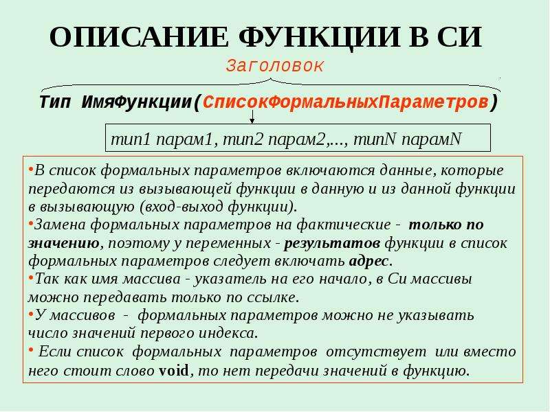 Вызывающая функция. Функции в си. Заголовок функции в си.