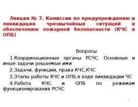 Комиссии по предупреждению и ликвидации чрезвычайных ситуаций и обеспечению пожарной безопасности. (Лекция 7)