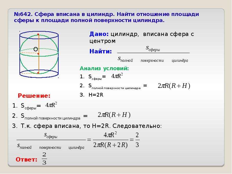 Шар вписан в цилиндр площадь поверхности шара