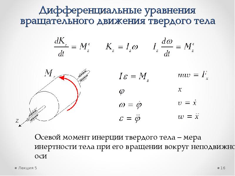 Уравнение вращательного движения твердого тела. Момент инерции тела вращательного движения. Дифференциальные уравнения движения твердого тела. Дифференциальное уравнение вращательного движения.