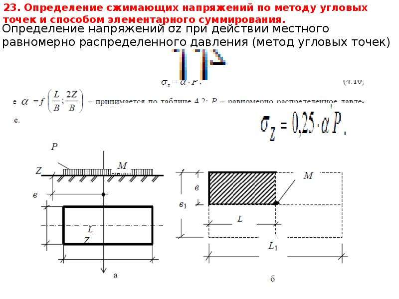 Напряжения в точке м по методу угловых точек в случае представленном на рисунке определяются