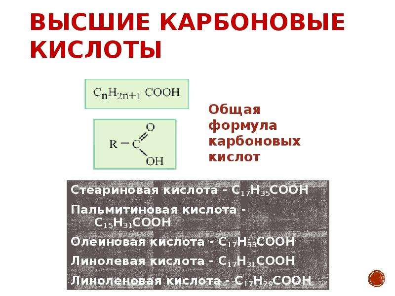 Стеариновая кислота общая формула. Высшие карбоновые кислоты. Высшие карбоновые кислоты жиры. Карбоновые кислоты олеиновая стеариновая. Высшие карбоновые кислоты формулы.