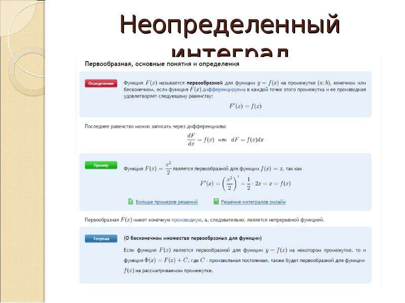 Неопределенный интеграл презентация