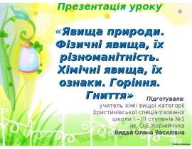 Явища природи. Фізичні явища, їх різноманітність. Хімічні явища, їх ознаки. Горіння. Гниття