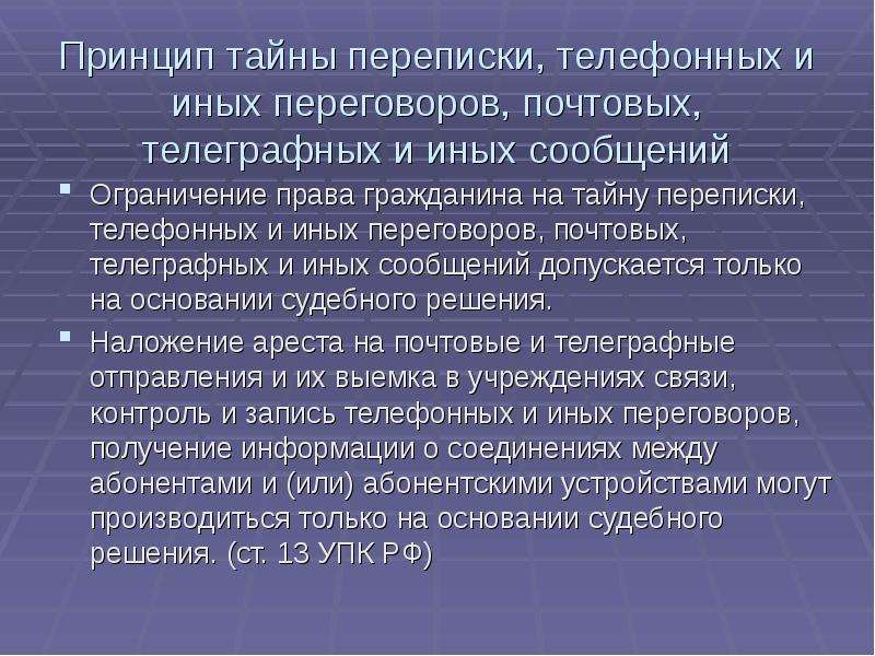 Право на тайну переписки телефонных переговоров