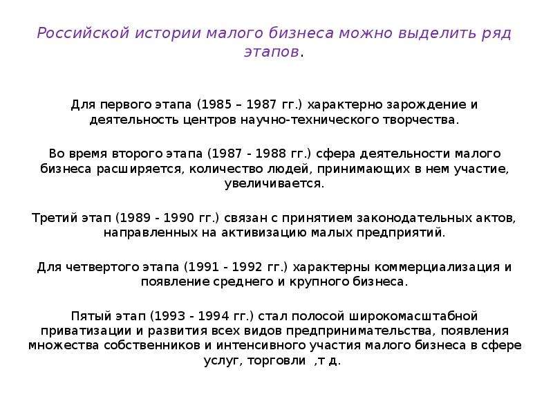 Роль малого бизнеса в экономике россии проект