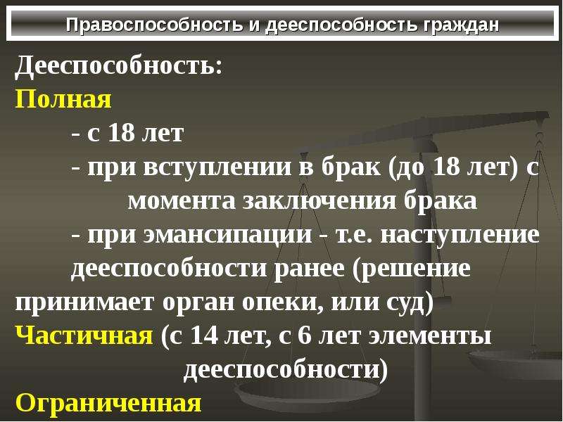 План на тему дееспособность физических лиц в рф