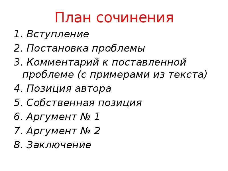 План сочинения по литре