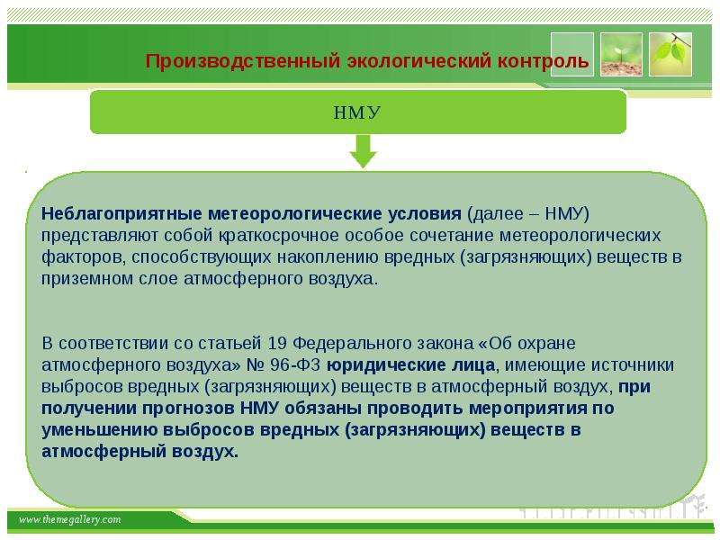 Производственный экологический контроль. Мероприятия при НМУ. Производственный экологический мониторинг. План мероприятий при неблагоприятных метеорологических условиях.