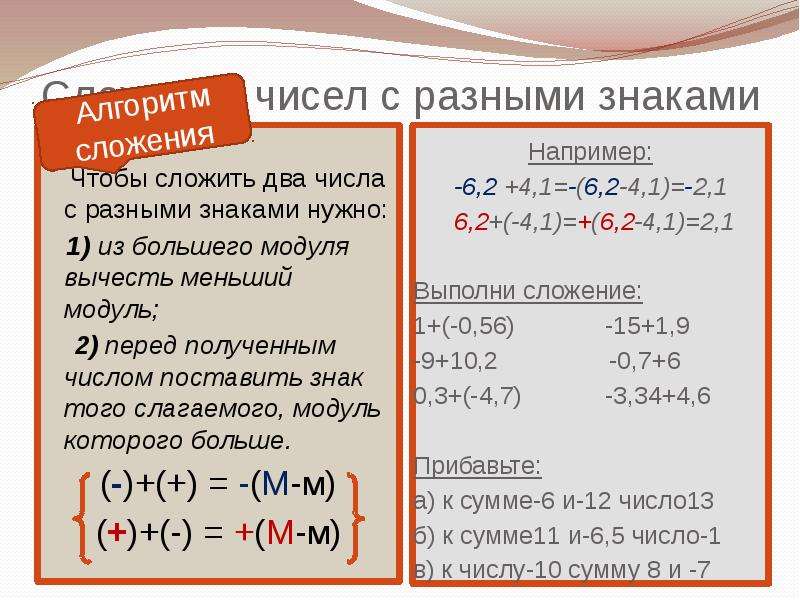 Сложение и вычитание с разными. Сложение чисел с разными знаками. СЛОЖННИЕ чисел смрпзными знаками. Правила действий с разными знаками. Вычитание чисел с разными знаками.