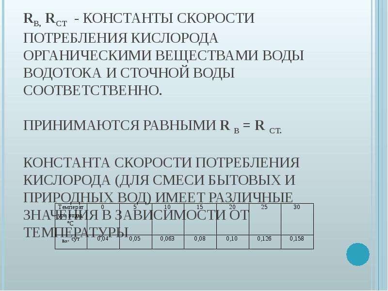 Соответственно принимать. Константы скорости потребления кислорода сточной и Речной водой. Скорость потребления кислорода. Рассчитать скорость потребления кислорода формула. Константа скорости потребления кислорода при 25 градусах.