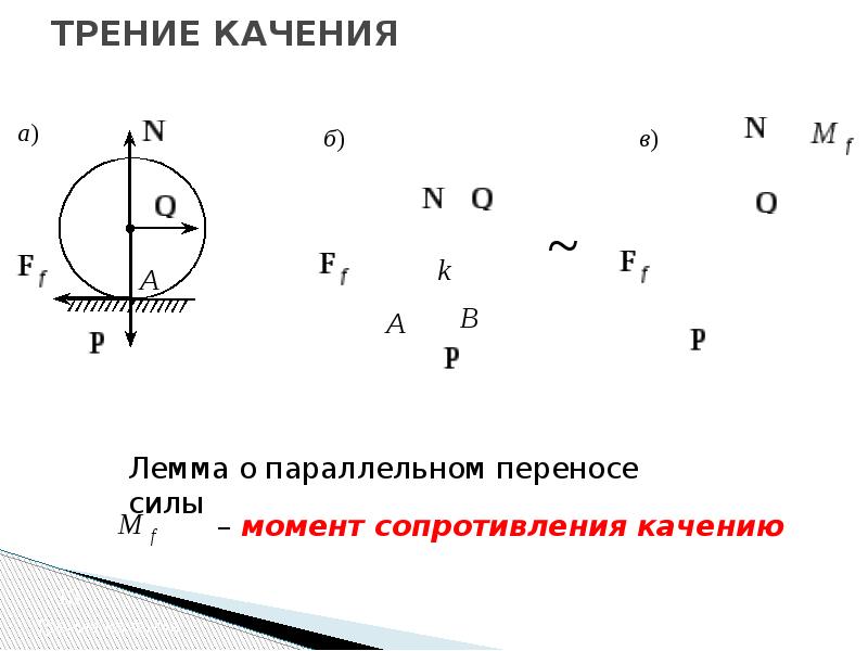 Работа трения качения. Плечо трения качения. Равновесие при наличии трения качения. Равновесие тела с учетом трения качения.