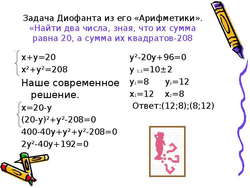 Чему равна сумма иксов. Сумма двух чисел равна. Квадрат суммы двух чисел равен. Сумма их квадратов. Задачи из арифметики Диофанта.