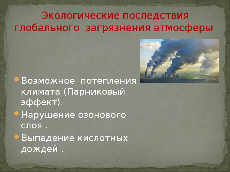 Опасность глобальных нарушений в биосфере озоновые дыры кислотные дожди смоги проект