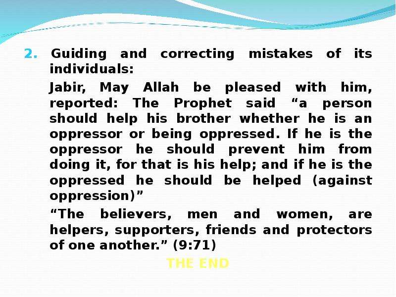 2. Guiding and correcting mistakes of its individuals: 2. Guiding and correcting mistakes of its ind