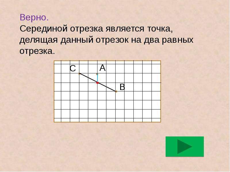 Отрезок на клетчатой бумаге. Какая точка называется серединой отрезка. Два равных отрезка. Какая точка является серединой отрезка.