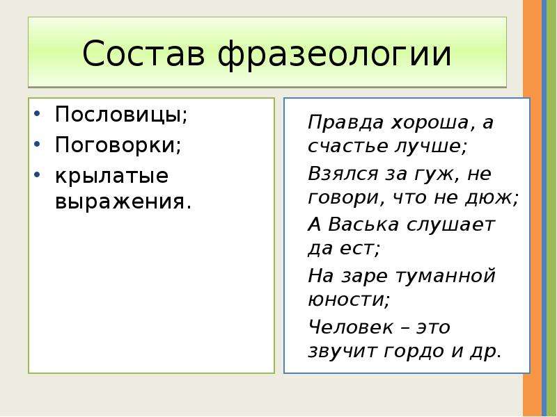 Состав фразеологизмов