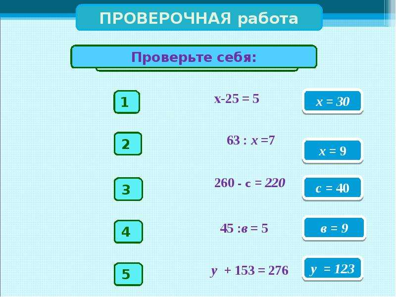 Решите уравнение 5 25 5 5. Реши уравнение с проверкой 2. Проверка уравнения х-5=1. Уравнения 3 класса проверь себя. 25*5-Х:4=123.
