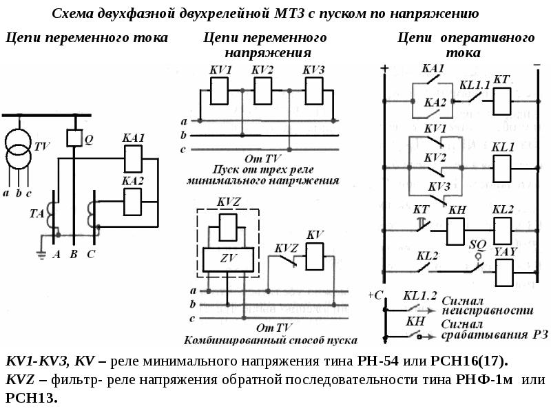 Схемы мтз с пуском по напряжению