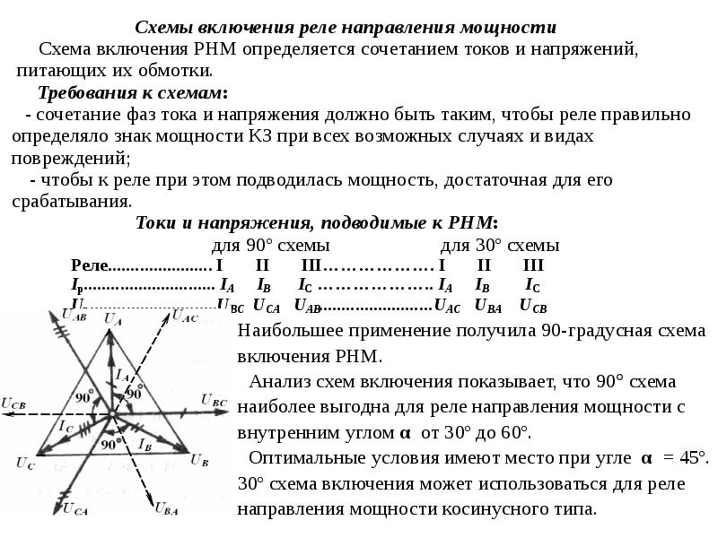 30 градусная схема включения реле направления мощности