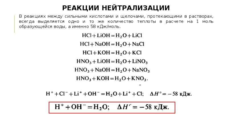 Реакция нейтрализации схема