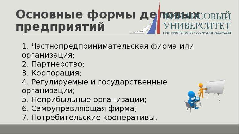 Основные фирмы. Основные формы деловых предприятий. Основные формы домашних предприятий.