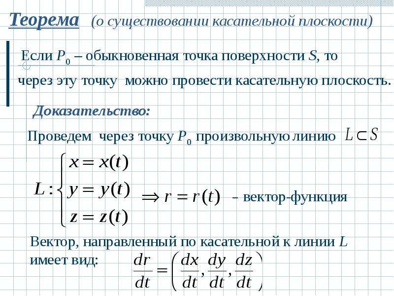 C несколько функций. Теорема о существовании касательной плоскости к поверхности. Функция касательной плоскости. Векторная функция нескольких переменных. Теорема о существовании касательной.