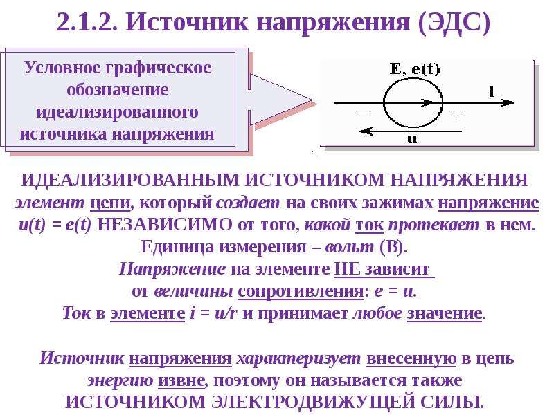 Как обозначается источник напряжения на схеме