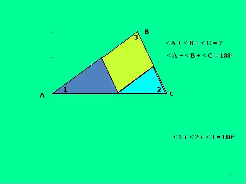 Признаки параллельности двух прямых, определение смежного угла, сумма углов треугольника, слайд 6