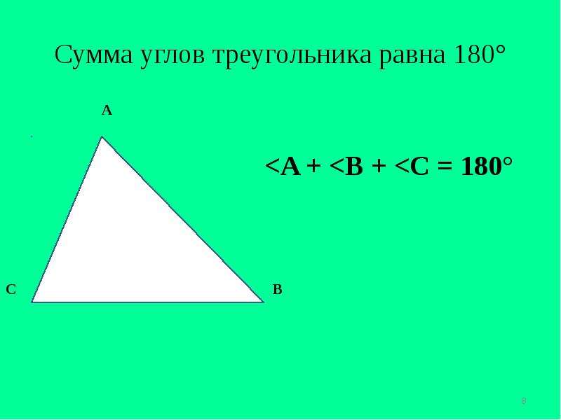 Сумма углов треугольника равна 180°