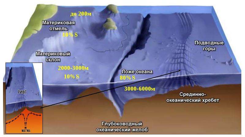 Какой цифрой на рисунке обозначен глубоководный желоб