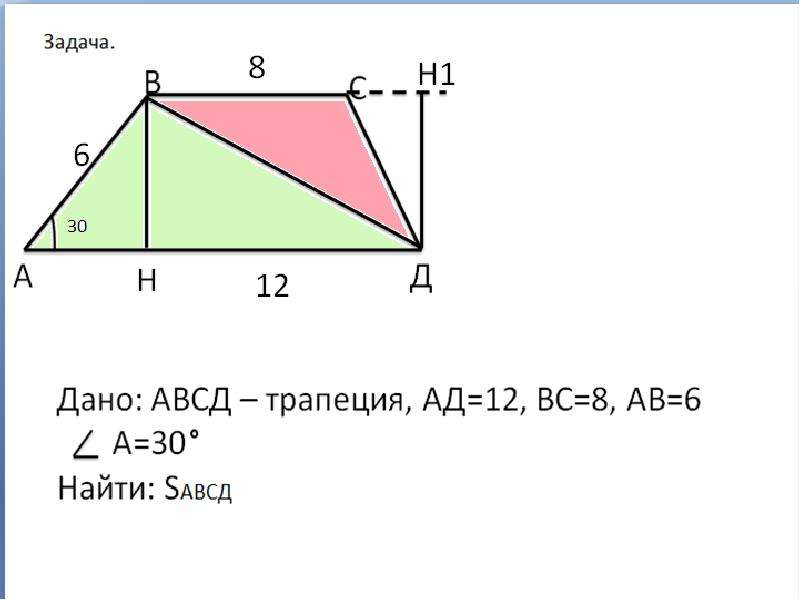 По данным рисунка найдите площадь трапеции авсд