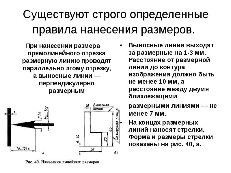 Основные правила нанесения размеров на чертежах выносная линия размерная линия стрелки